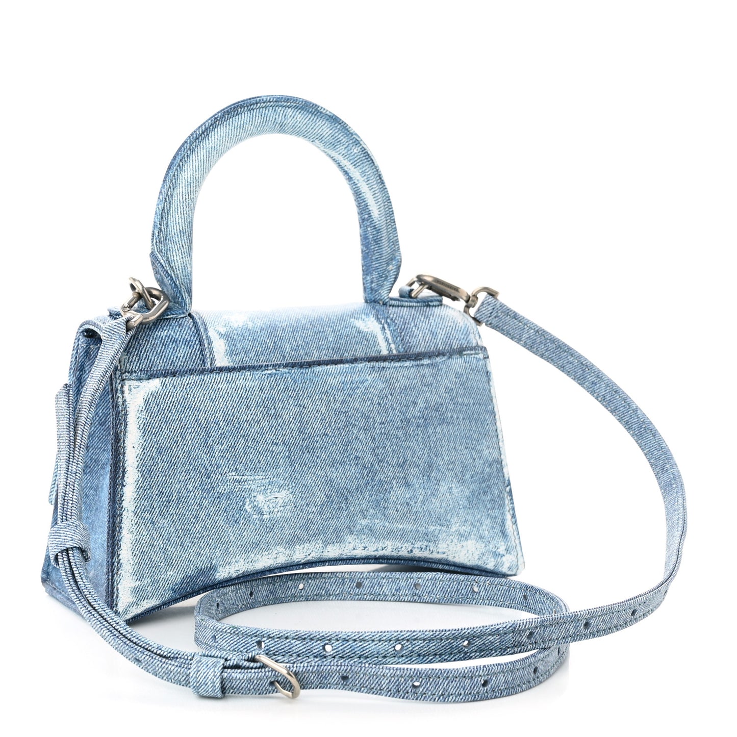Nappa Denim Printed Hourglass Top Handle Bag XS Denim Blue