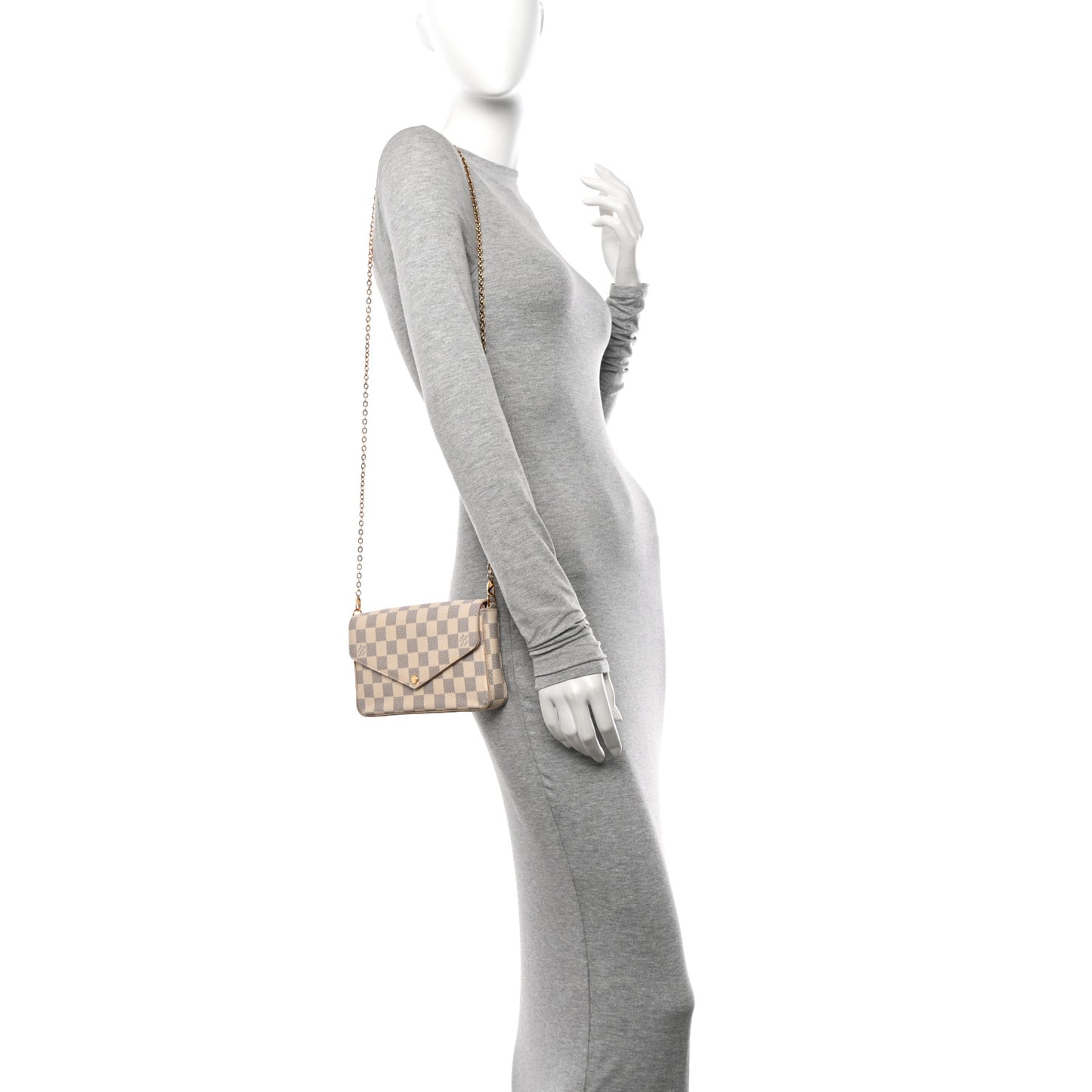 Damier Azur Pochette Felicie Chain Wallet Rose Ballerine