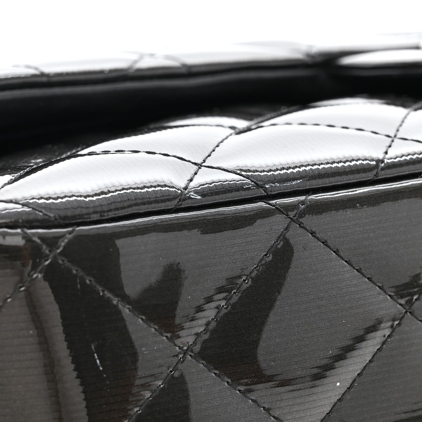 Striated Patent Quilted Jumbo Double Flap Black