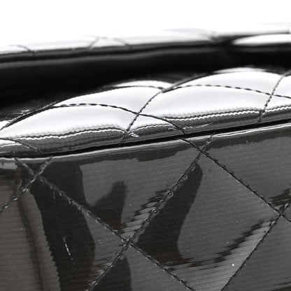 Chanel Striated Patent Quilted Jumbo Double Flap Black 16 of 17