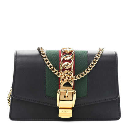 Gucci Calfskin Super Mini Sylvie Chain Shoulder Bag Black 1 of 10