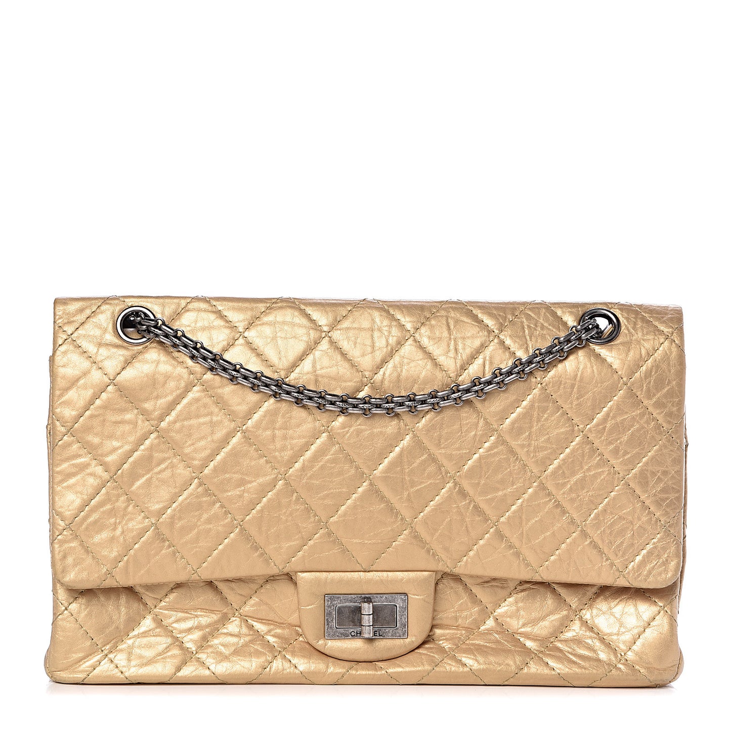 Metallic Aged Calfskin Quilted 2.55 Reissue 227 Flap Gold