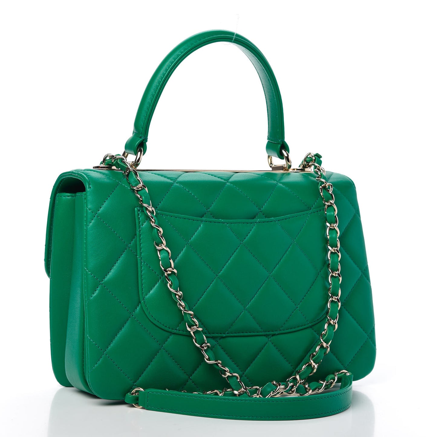Lambskin Quilted Small Trendy CC Flap Dual Handle Bag Green