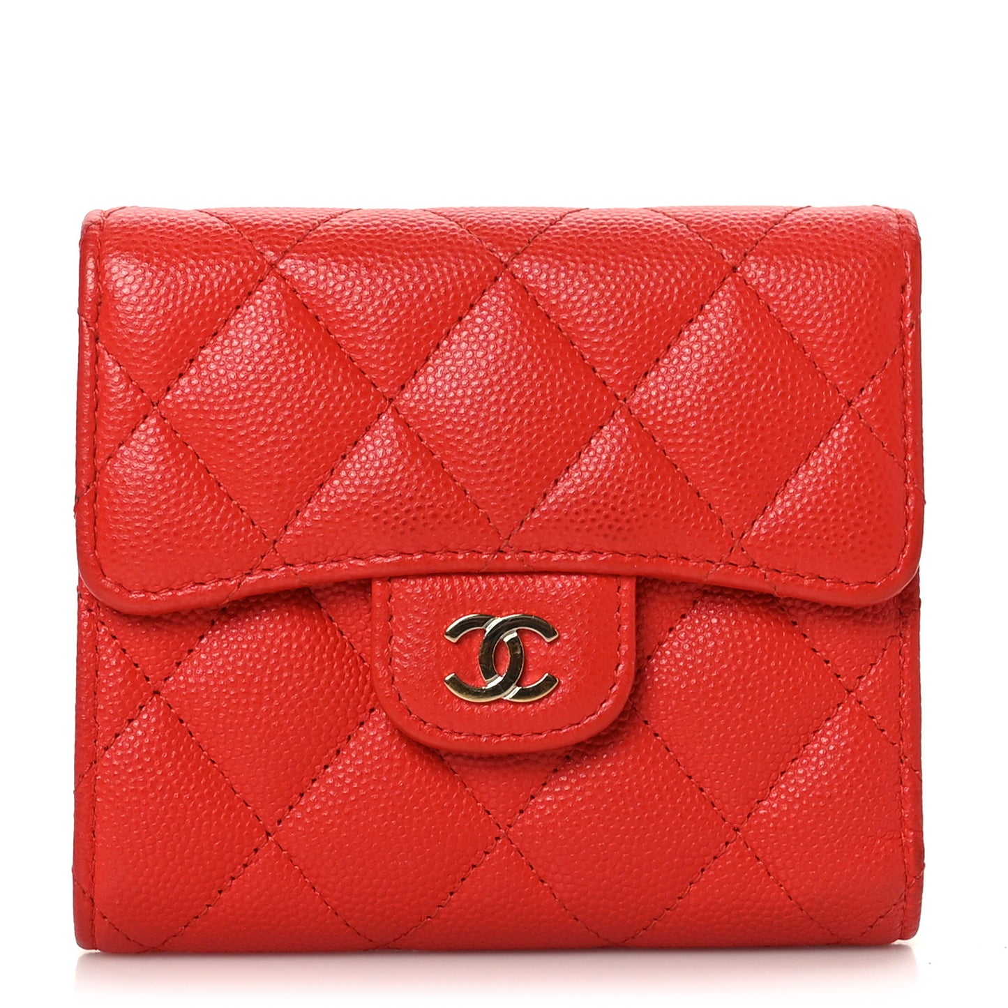 Caviar Quilted Compact Flap Wallet Red