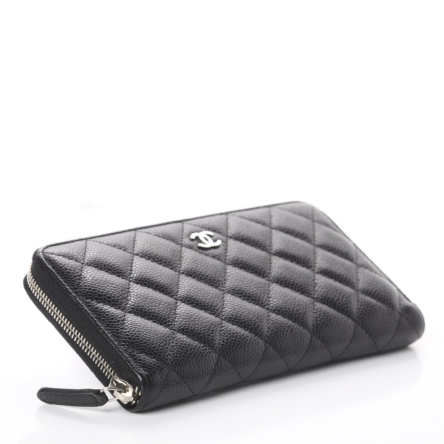 Caviar Quilted Large Gusset Zip Around Wallet Black