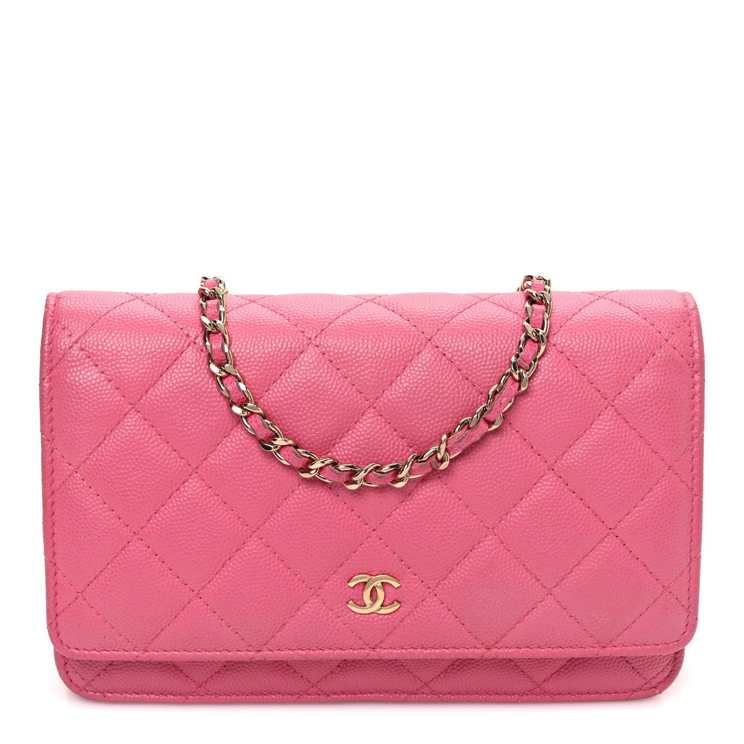 Caviar Quilted Wallet on Chain WOC Pink