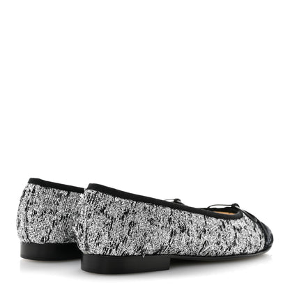 Chanel Tweed Sequin Cap Toe Ballerina Flats 35 Silver Black Blue 5 of 10