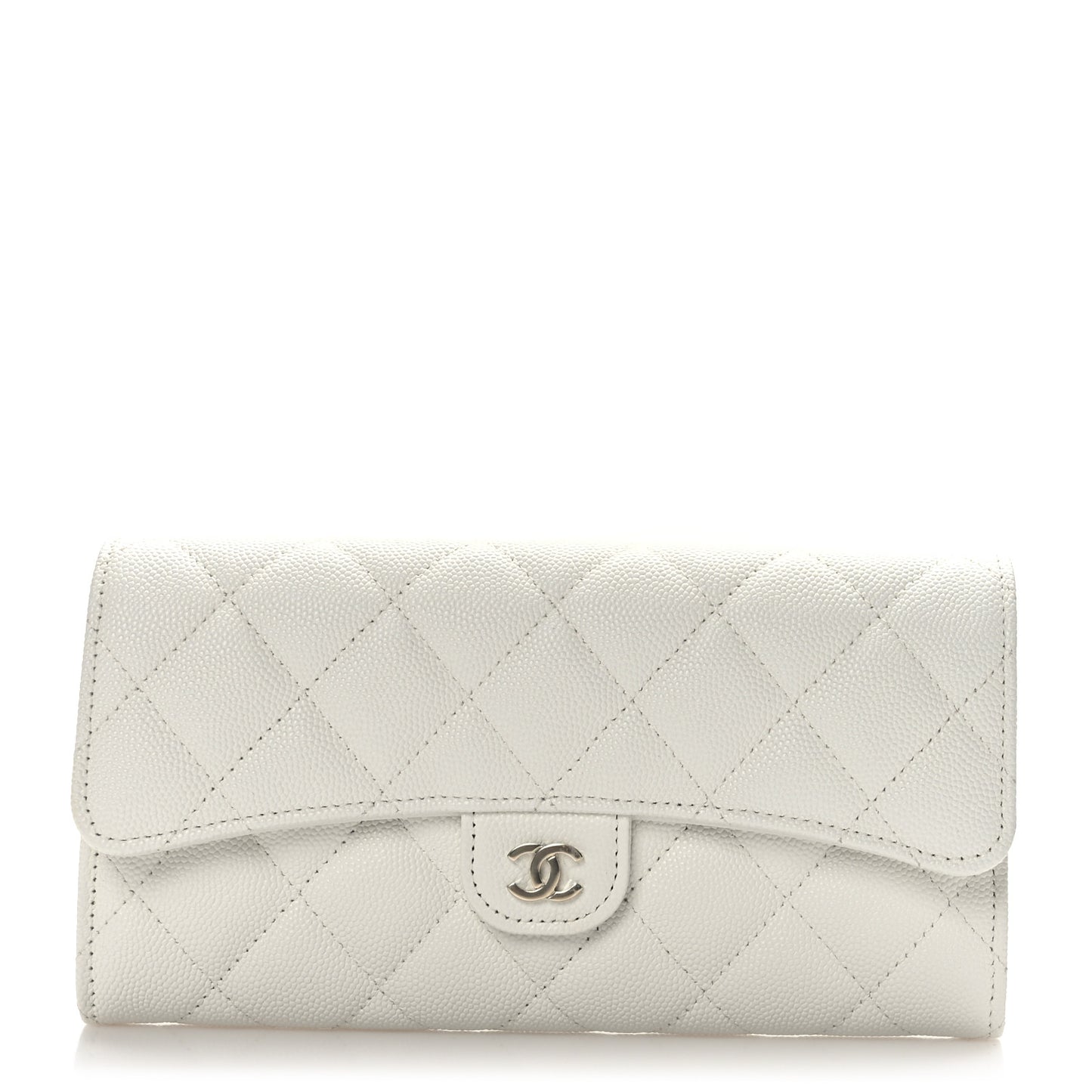 Caviar Quilted Large Gusset Flap Wallet White