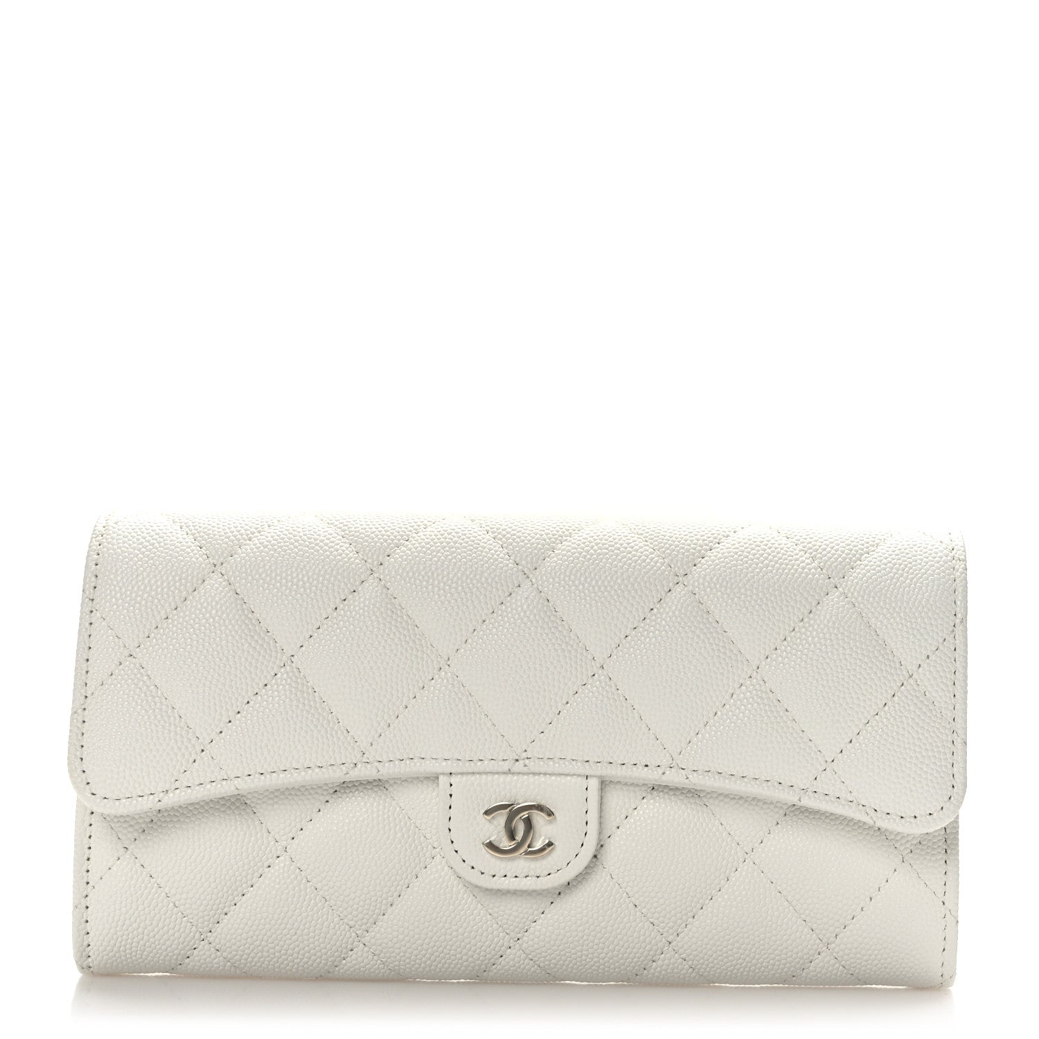 Chanel Caviar Quilted Large Gusset Flap Wallet White 1 of 10