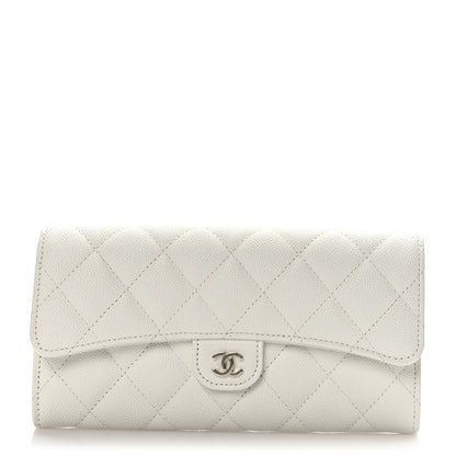 Chanel Caviar Quilted Large Gusset Flap Wallet White 1 of 10