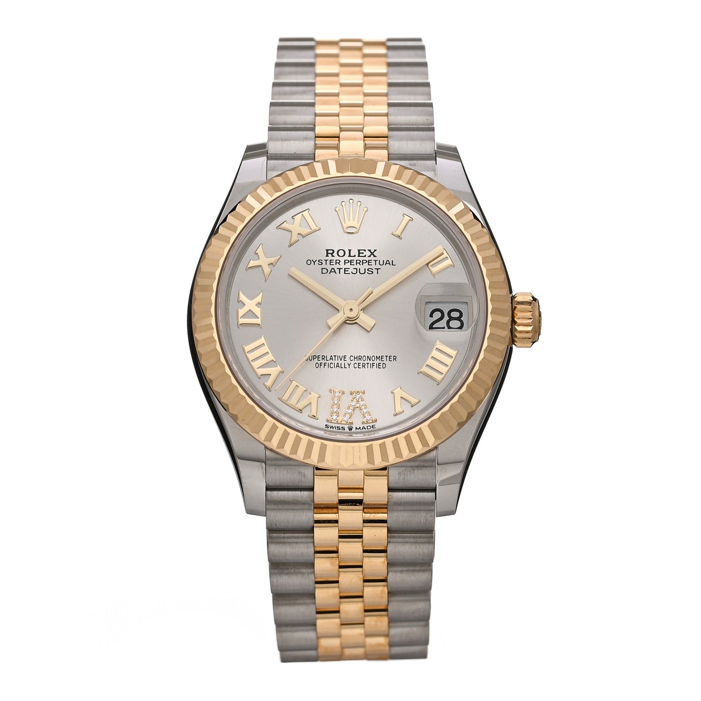 Stainless Steel 18K Yellow Gold Diamond 31mm Oyster Perpetual Datejust Watch Silver Roman 278273