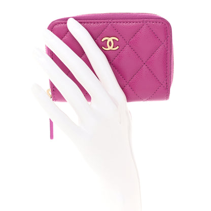 Chanel Caviar Quilted Zip Around Coin Purse Wallet Purple 2 of 9