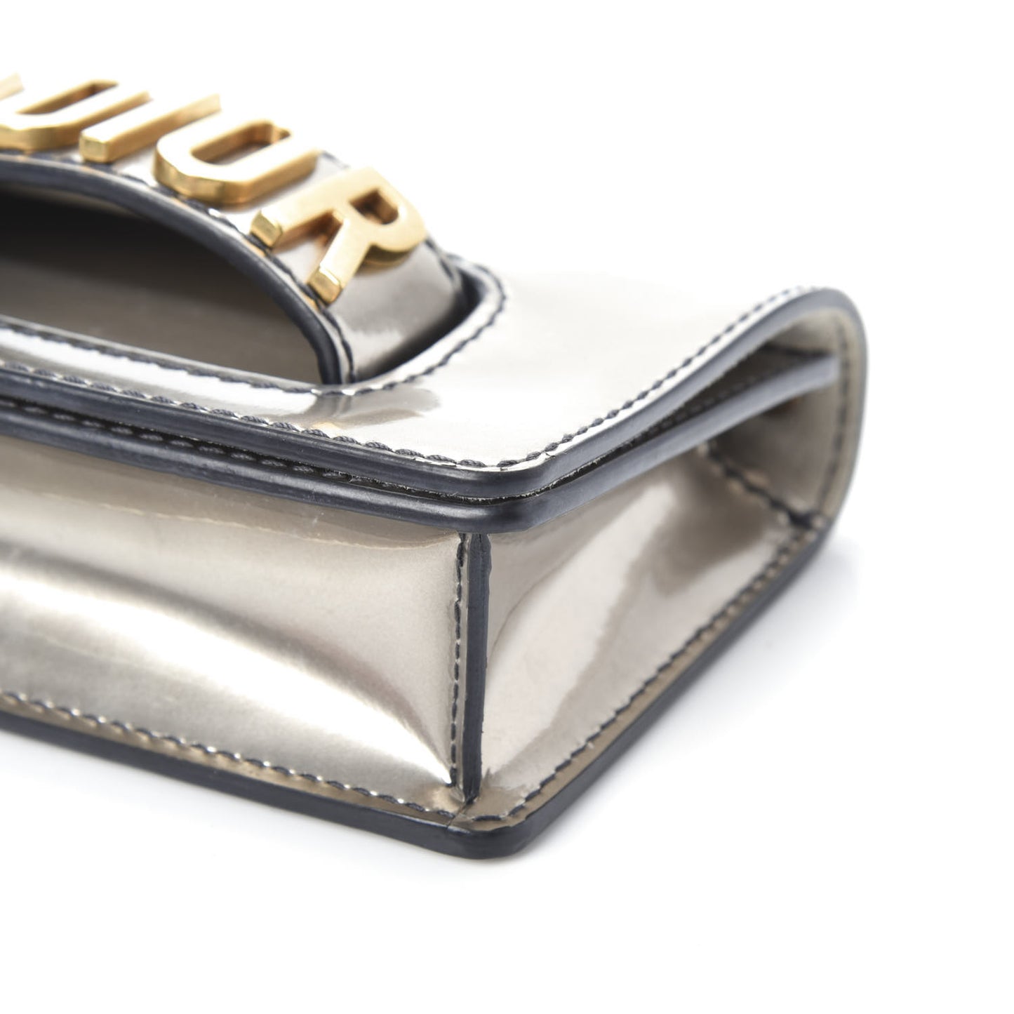 Metallic Calfskin J'Adior Mini Chain Flap Bag Silver
