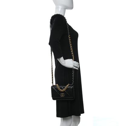 Chanel Goatskin Quilted Chanel 19 Wallet On Chain WOC Black 2 of 11