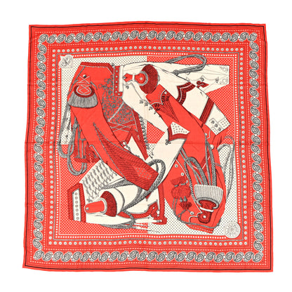 Hermes Cashmere Silk Zouaves Et Dragons Shawl 140 Rouge Grenadine Naturel Gris 1 of 5