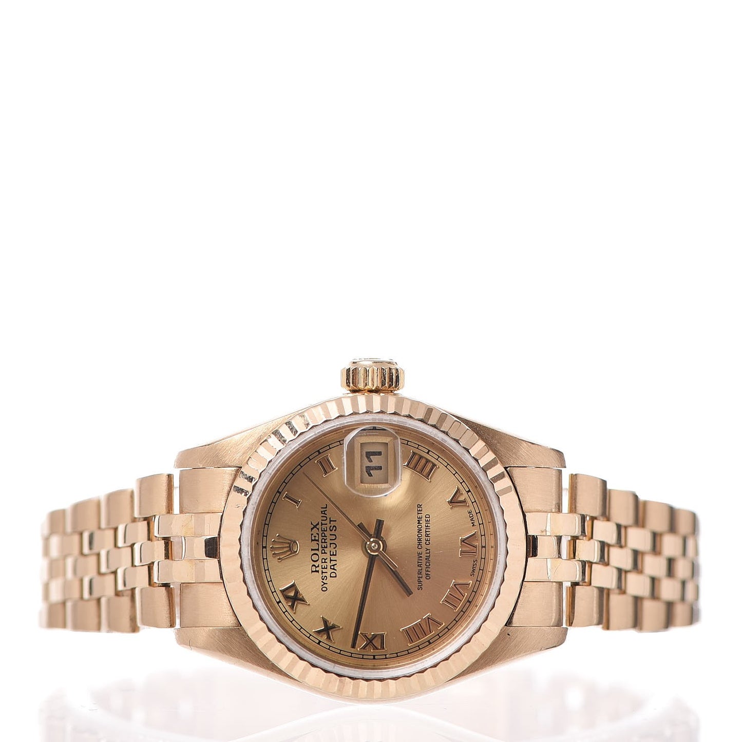 18K Yellow Gold 26mm Oyster Perpetual Datejust Watch Champagne Roman 69178