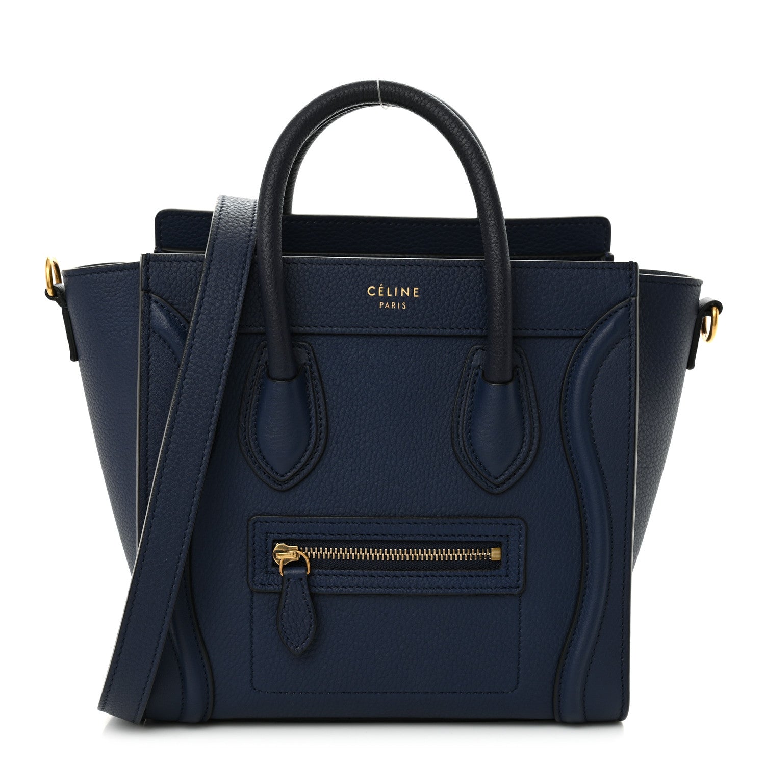 Celine Drummed Calfskin Nano Luggage Marine 1 of 10