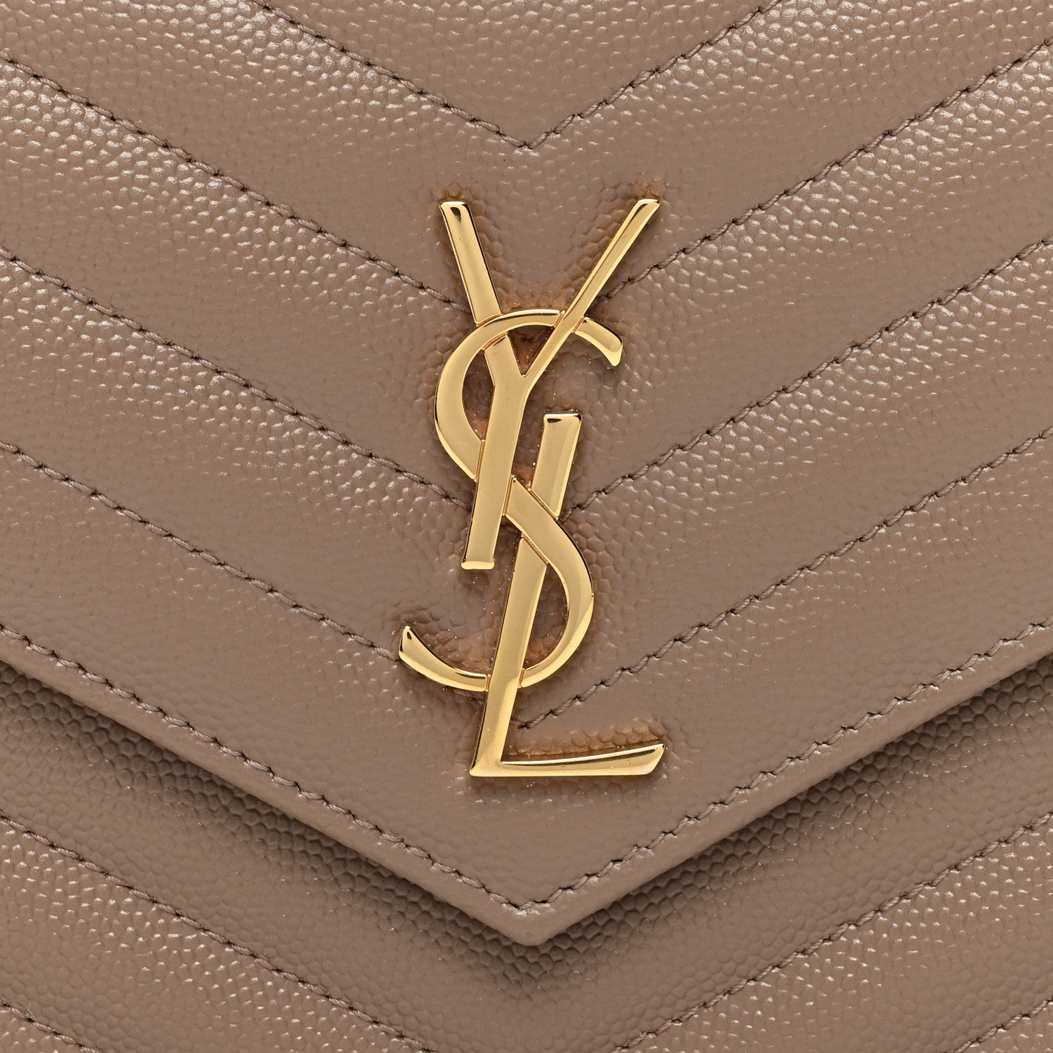 Saint Laurent Grain De Poudre Matelasse Chevron Monogram Envelope Chain Wallet Taupe 7 of 10