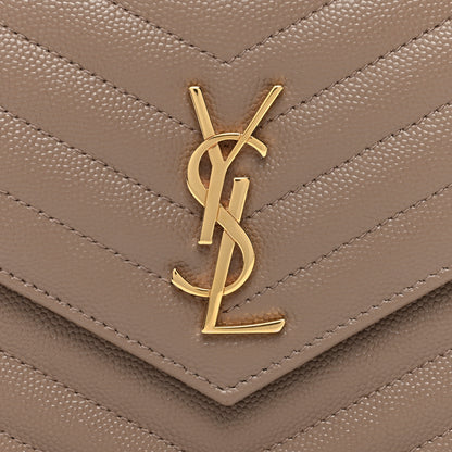 Saint Laurent Grain De Poudre Matelasse Chevron Monogram Envelope Chain Wallet Taupe 7 of 10