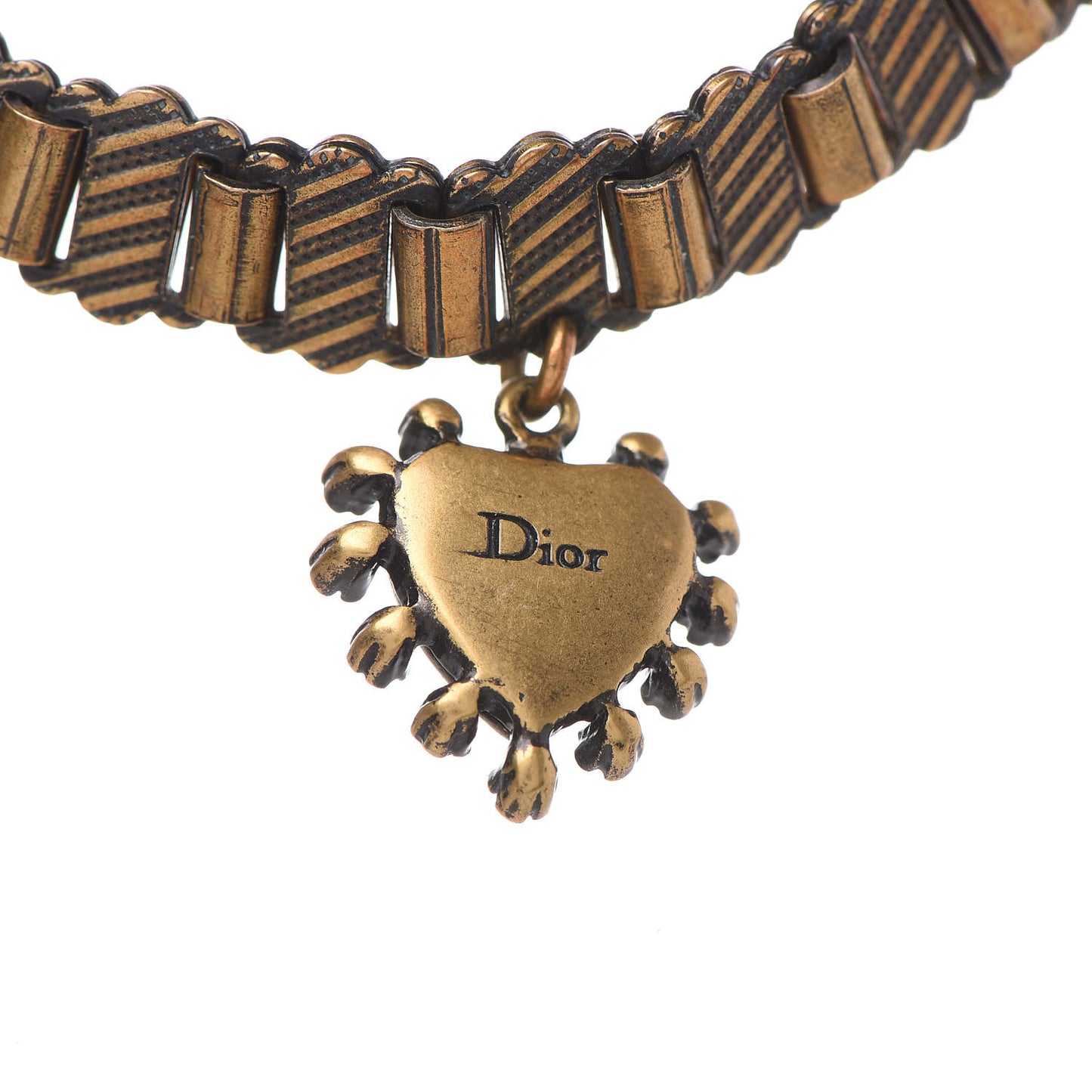 Metal Heart Choker Necklace Aged Gold