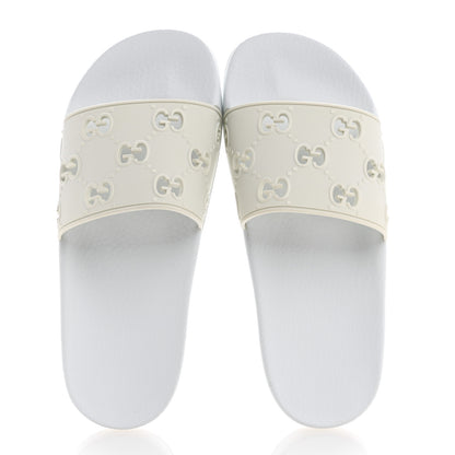 Gucci Rubber GG Monogram Perforated Womens Slide Sandals 38 Great White 2 of 8