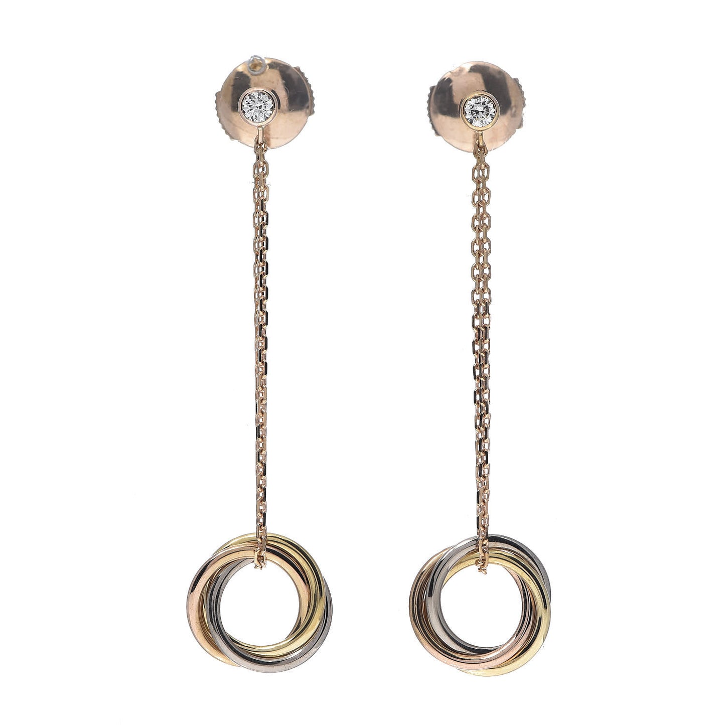 18K Pink Yellow White Gold Diamond Small Trinity Drop Earrings