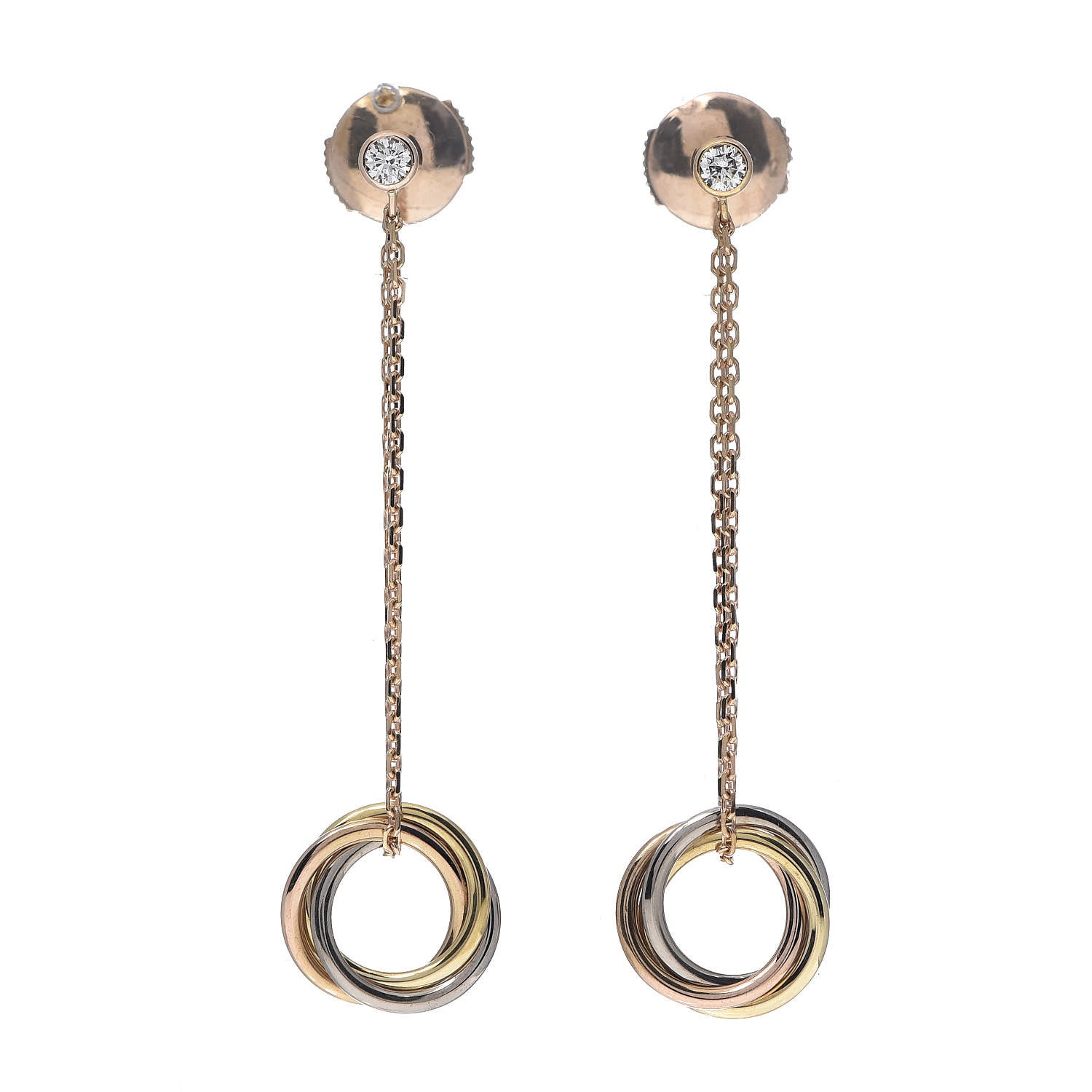 Cartier 18K Pink Yellow White Gold Diamond Small Trinity Drop Earrings 1 of 4