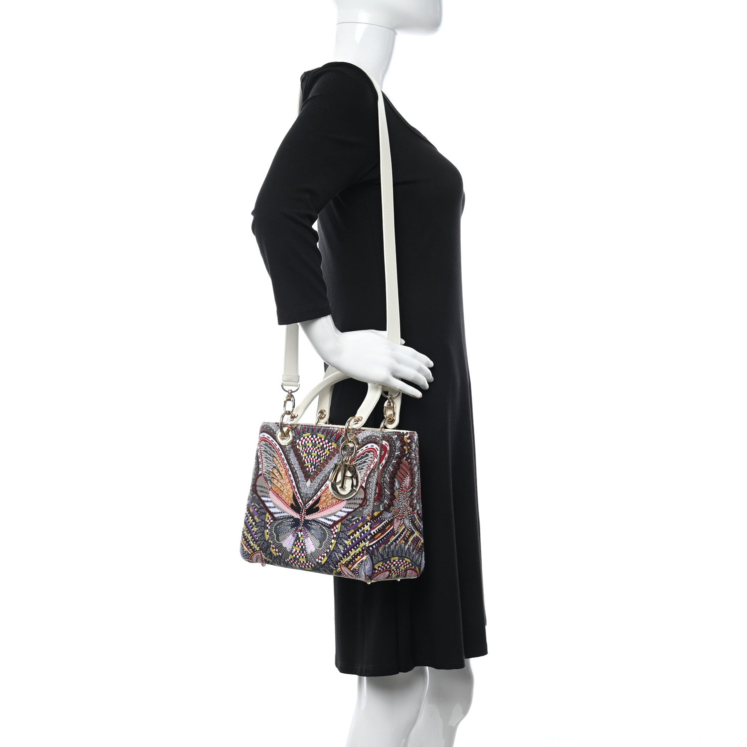 Christian Dior Calfskin Embroidered Butterfly Medium Lady Dior Multicolor 2 of 11
