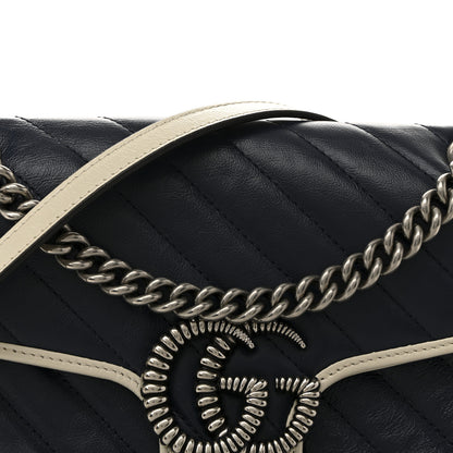 Gucci Vintage Effect Calfskin Matelasse Diagonal Small Torchon GG Marmont Shoulder Bag Blue Agata Mystic White 8 of 14