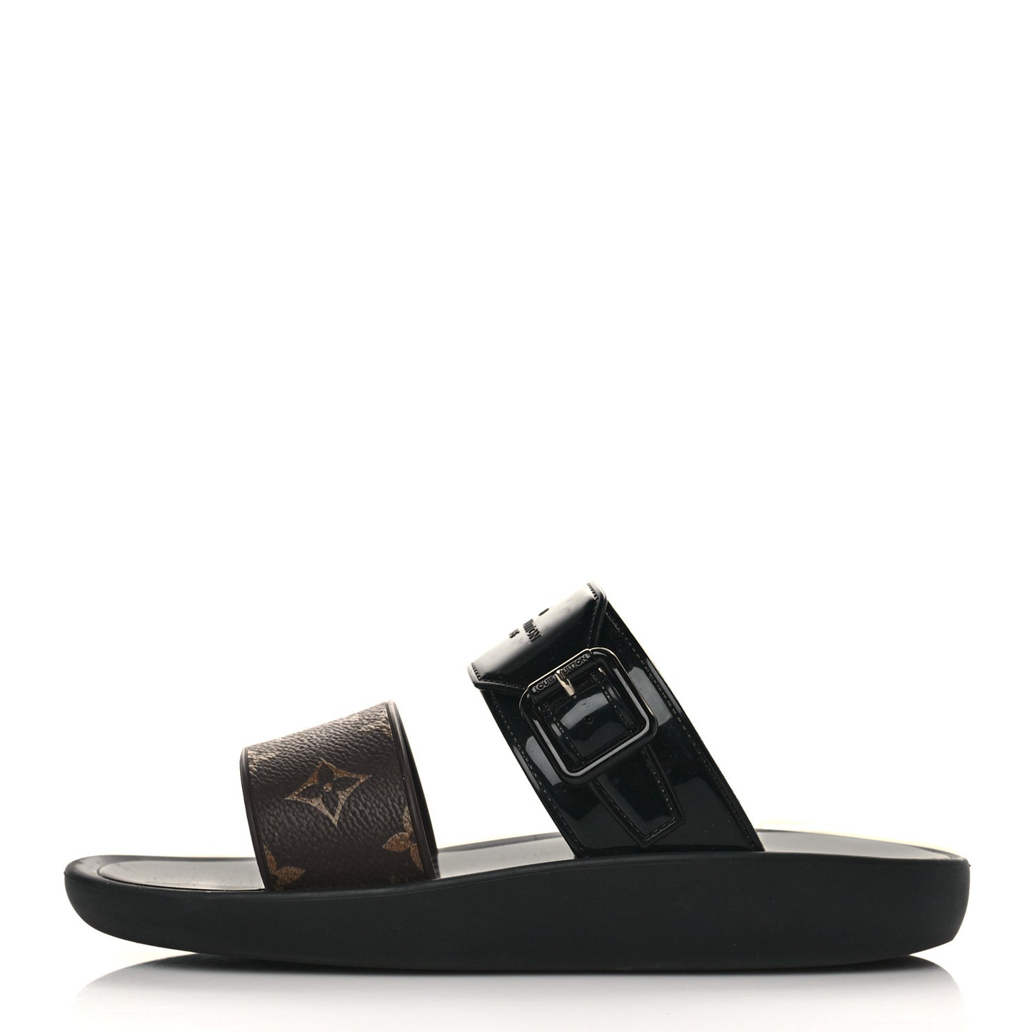 Monogram Sunbath Flat Mule Sandals 38 Black