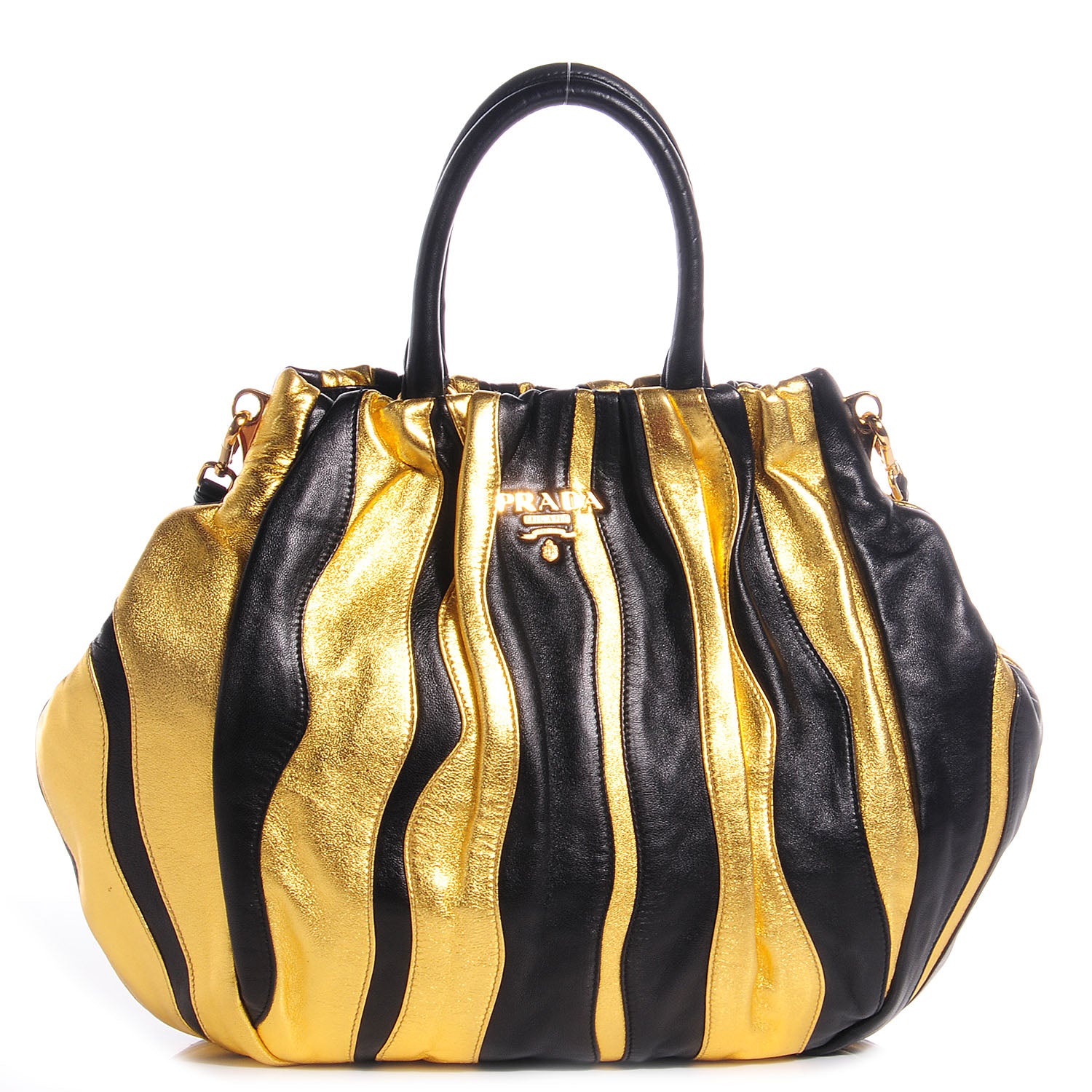 Prada Nappa Stripes Shoulder Bag Black Oro 1 of 8