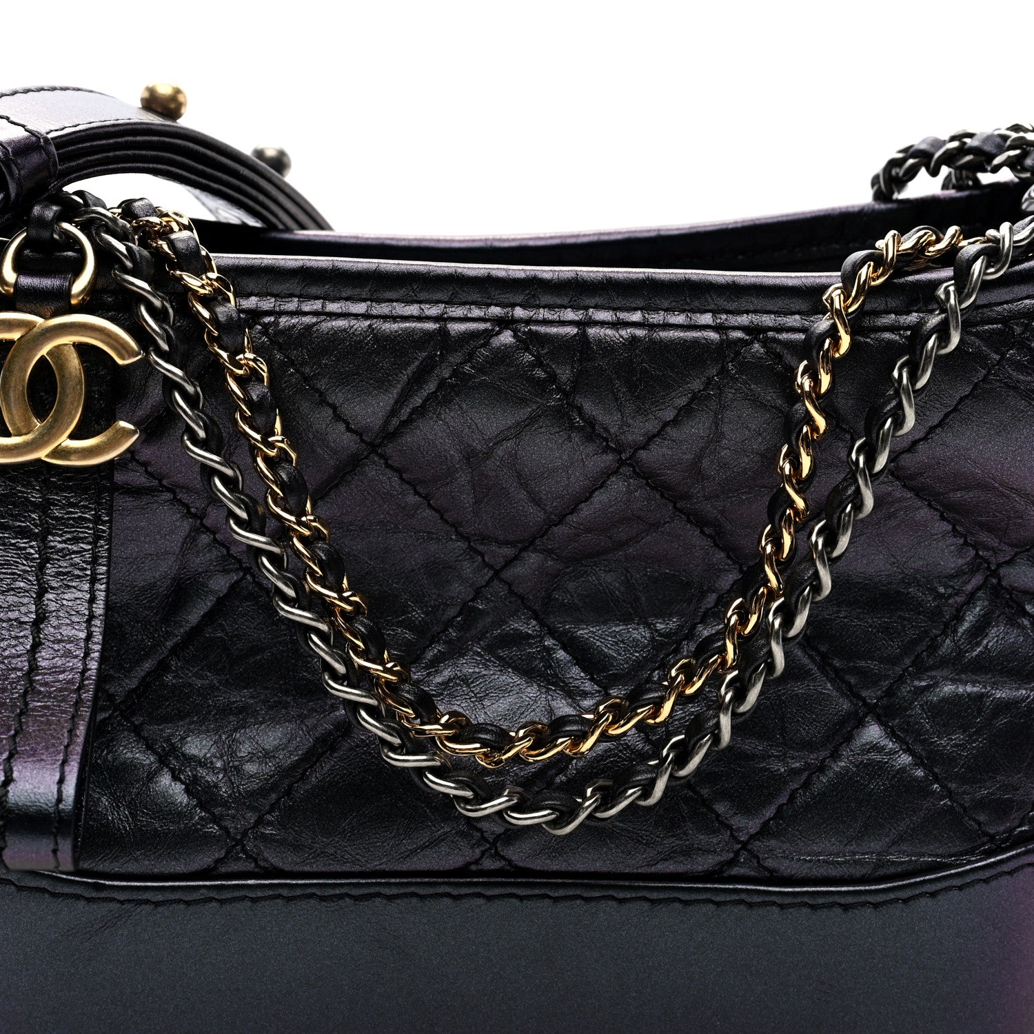 Chanel Iridescent Aged Calfskin Quilted Small Gabrielle Hobo Black 8 of 10