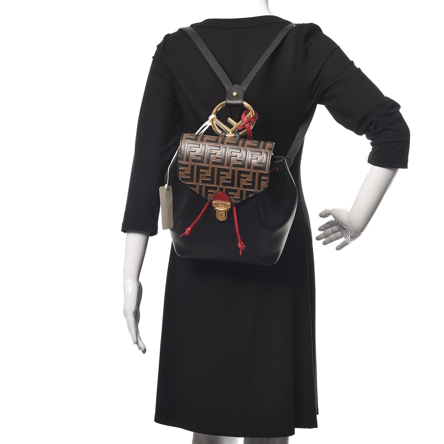 Vitello Cruise Bi-Color FF 1974 Embossed F is Fendi Drawstring Backpack Black Fragola Maya