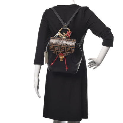 Fendi Vitello Cruise Bi-Color FF 1974 Embossed F is Fendi Drawstring Backpack Black Fragola Maya 2 of 12