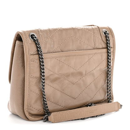 Saint Laurent Crinkled Calfskin Matelasse Monogram Baby Niki Chain Satchel Light Taupe 3 of 13
