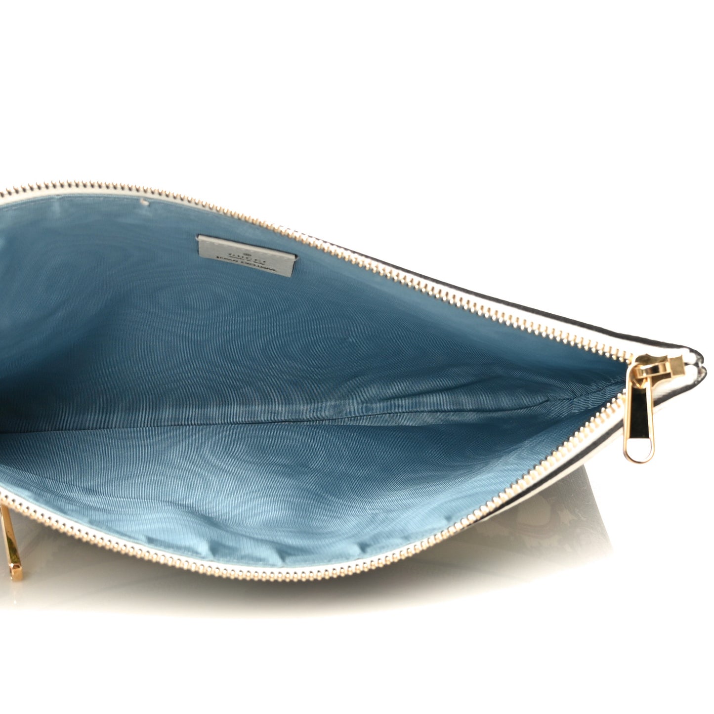 X YUKO HIGUCHI Canvas Calfskin GG Web Yuko Higuchi Print Large Ophidia Pouch Clutch White