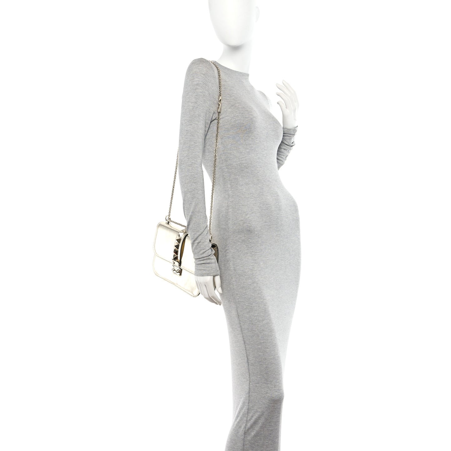 Metallic Nappa Medium Glam Lock Rockstud Flap Platino