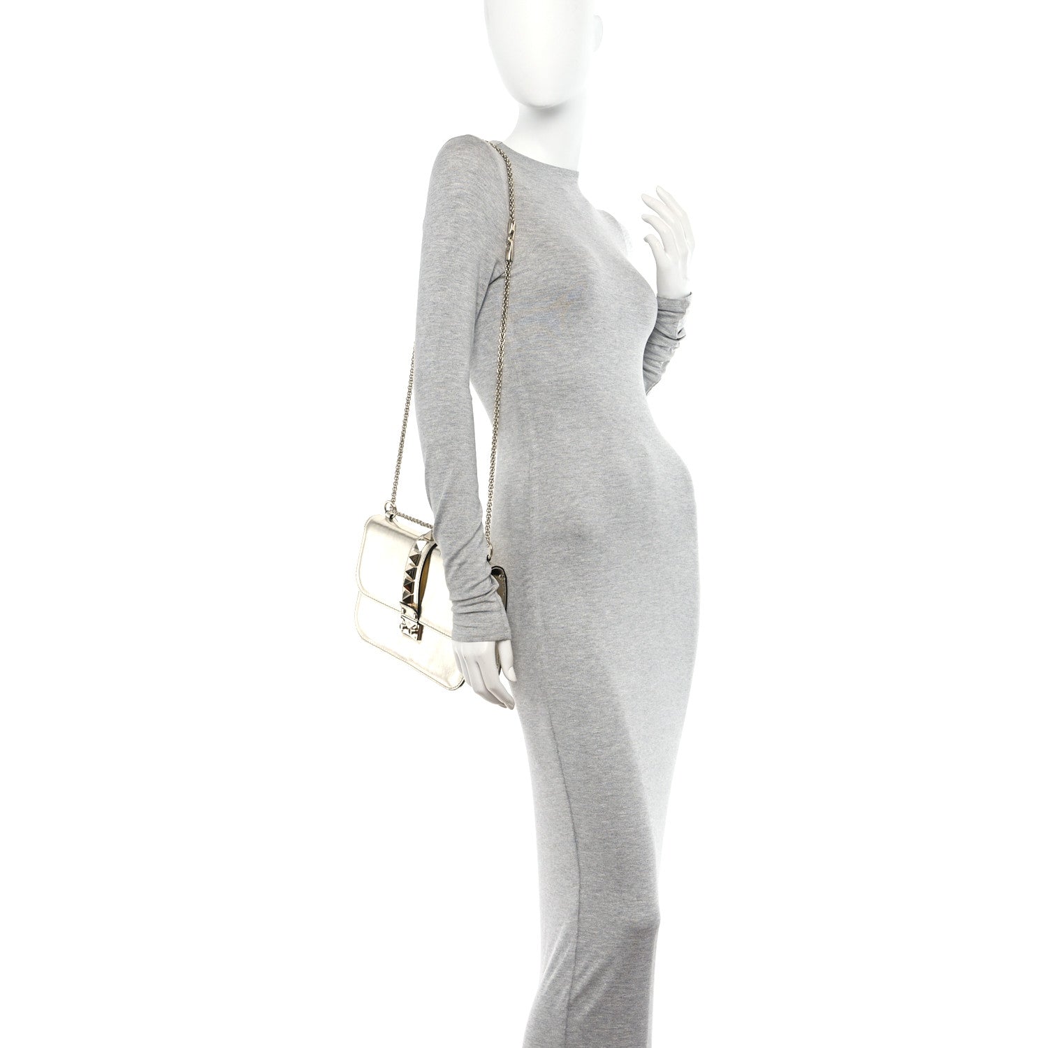 Valentino Garavani Metallic Nappa Medium Glam Lock Rockstud Flap Platino 2 of 9