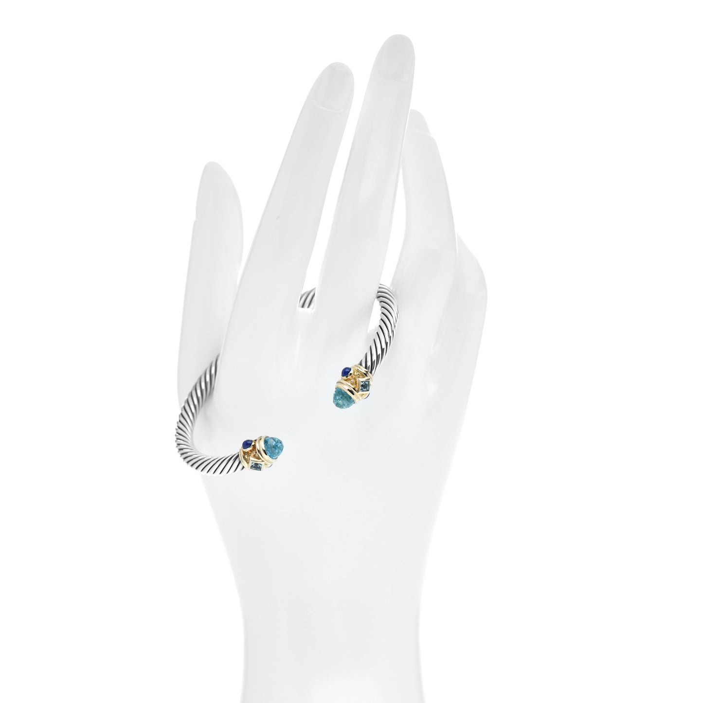 Sterling Silver 14K Yellow Gold Blue Topaz Lapis Lazuli 5mm Cable Renaissance Bracelet