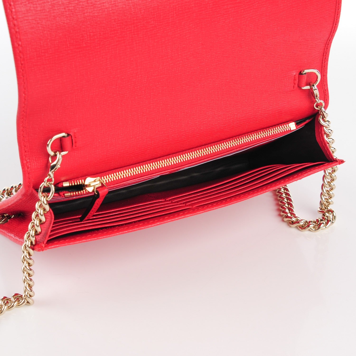 Gucci Textured Calfskin Medium Betty Chain Wallet Tabasco Red 5 of 7