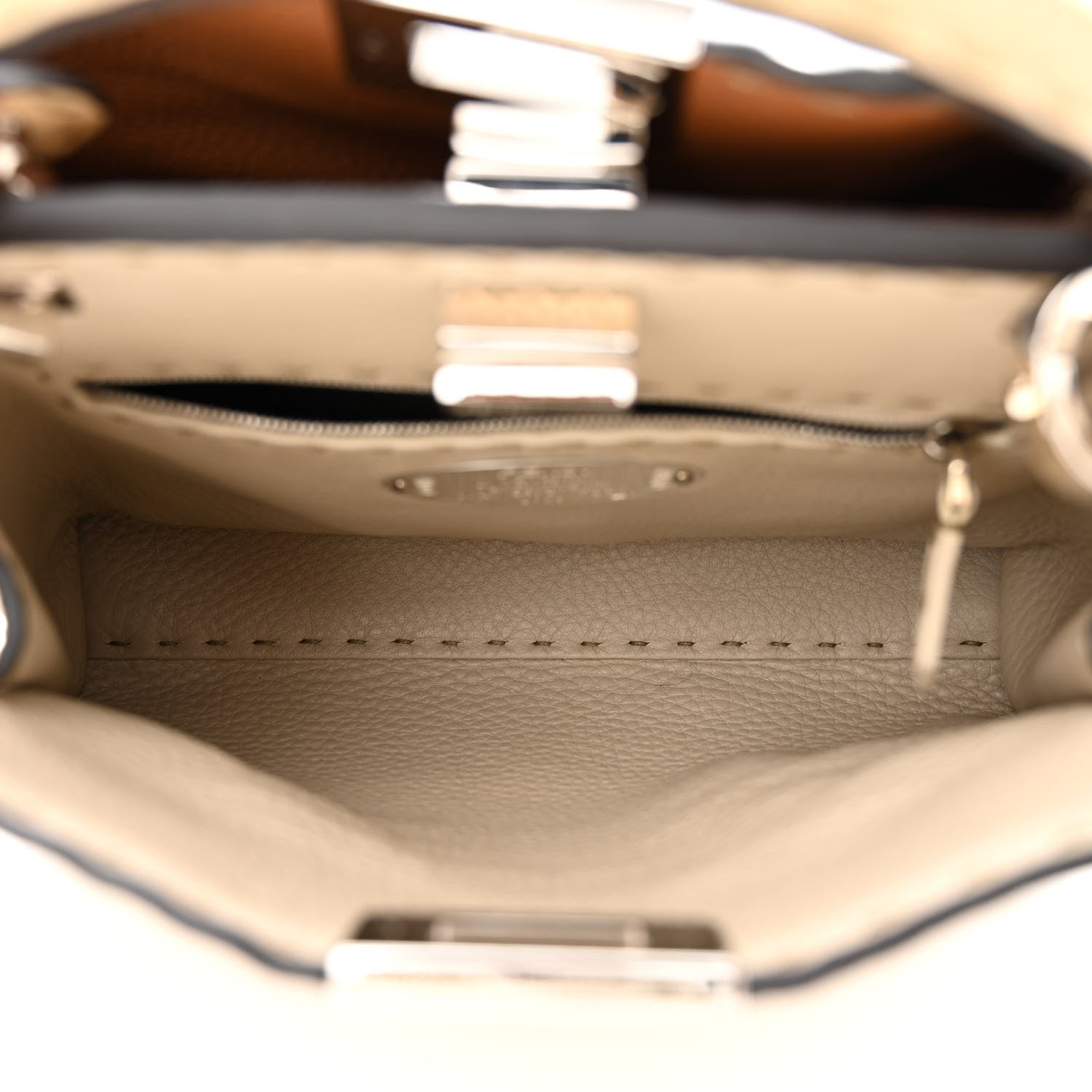 Fendi Cuoio Romano Selleria Medium Peekaboo Iconic Essentially Satchel Paglia Latte Mou 6 of 11