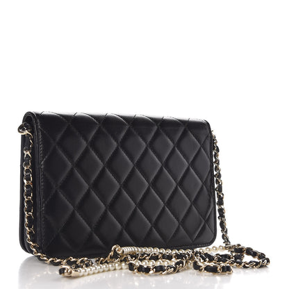 Chanel Lambskin Quilted Pearl Wallet On Chain WOC Black 3 of 9