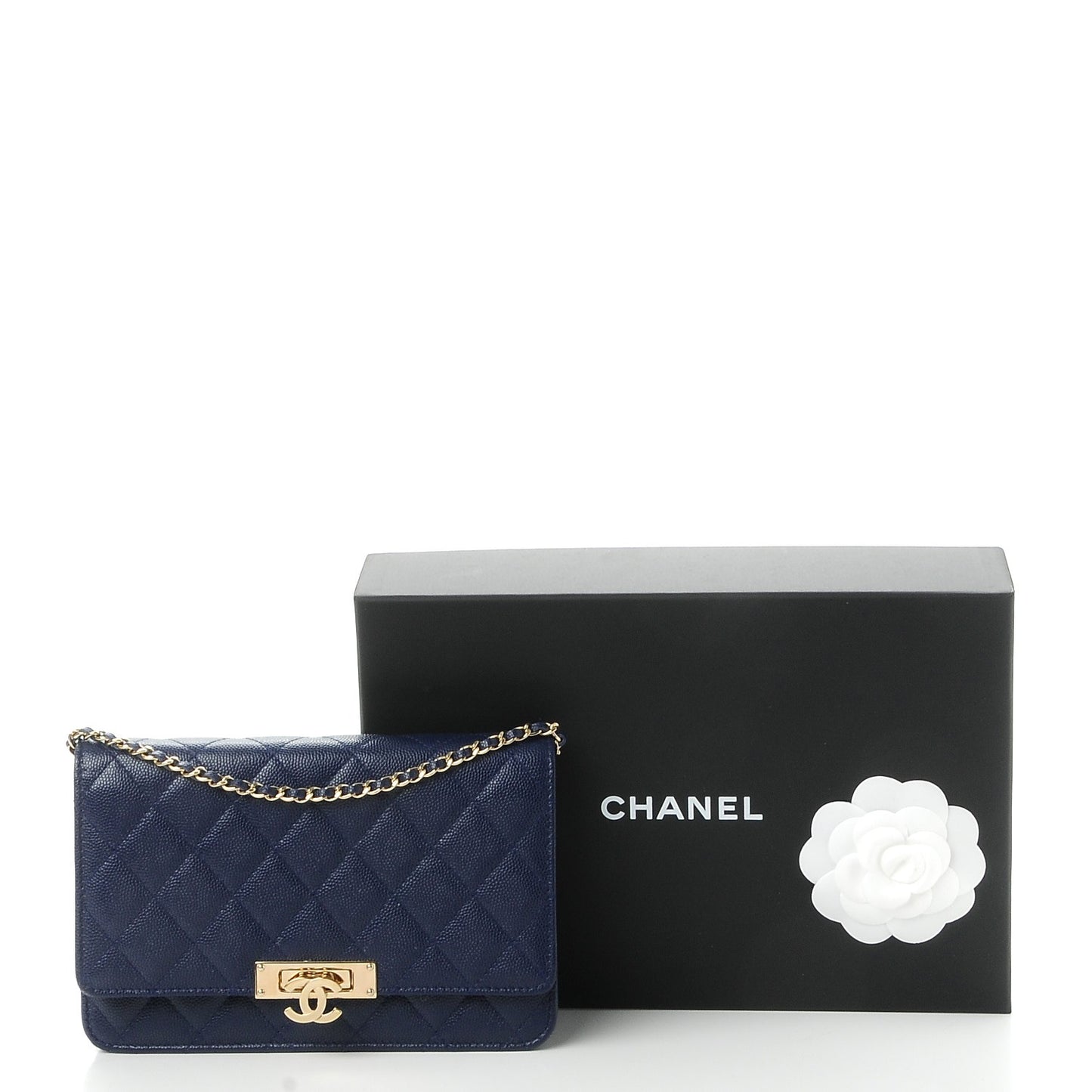 Caviar Quilted Golden Class Wallet On Chain WOC Navy