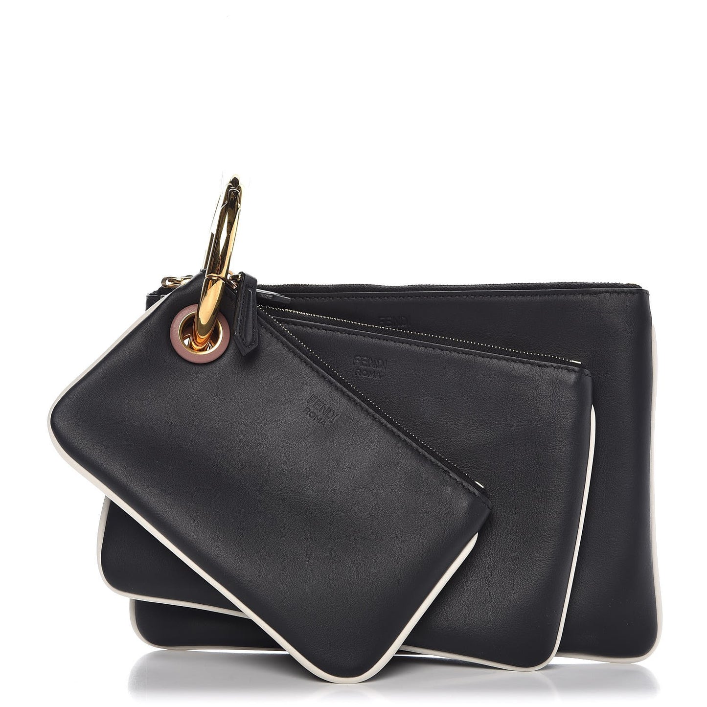 Vitello Century Opaco F is Fendi Bi-Color Triplette Pouch Set Black