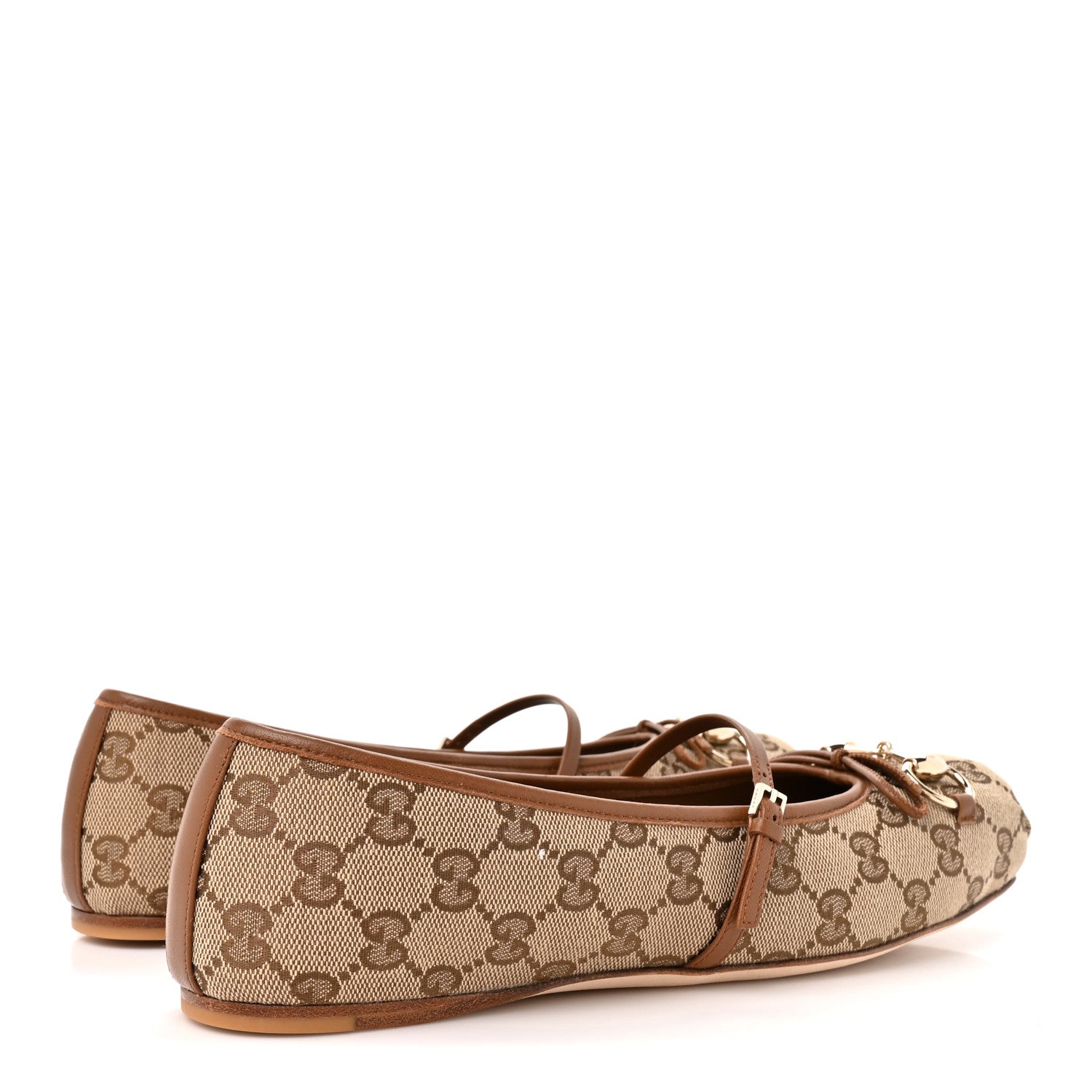 Gucci GG Monogram Horsebit Bow Ballet Flats 39.5 Beige Ebony Sundial 5 of 10