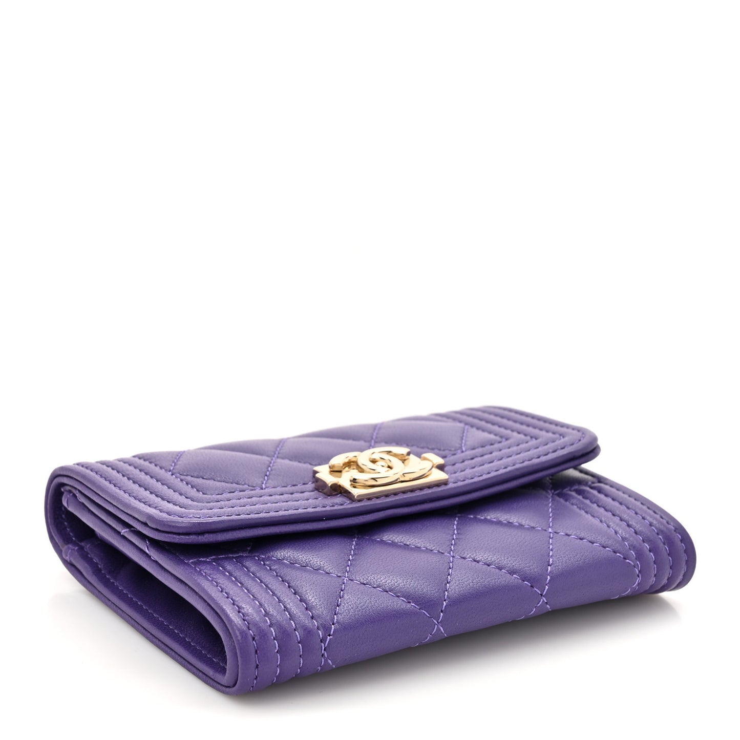 Lambskin Quilted Boy Flap Card Holder Purple