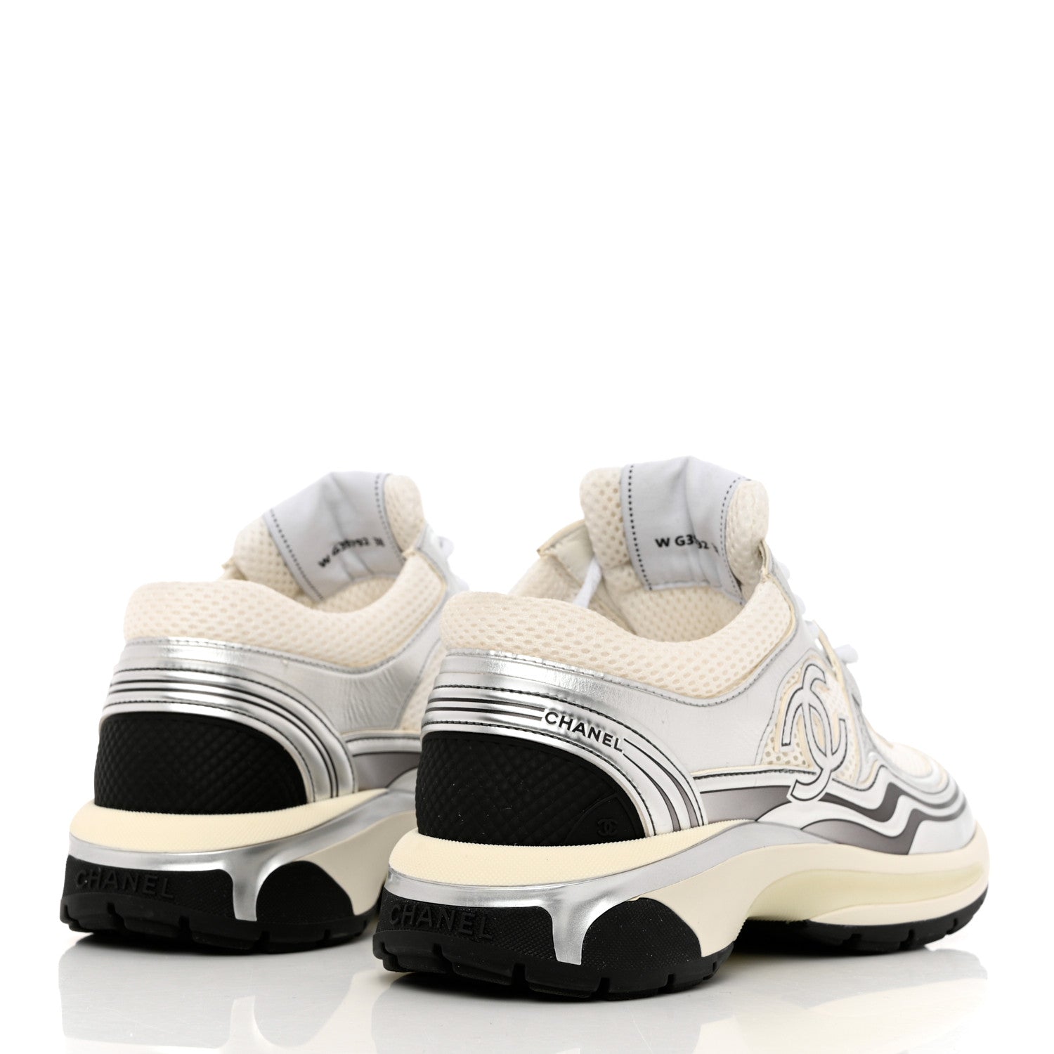 Chanel Fabric Laminated Calfskin Stretch CC Sneakers 38 White Silver 4 of 11