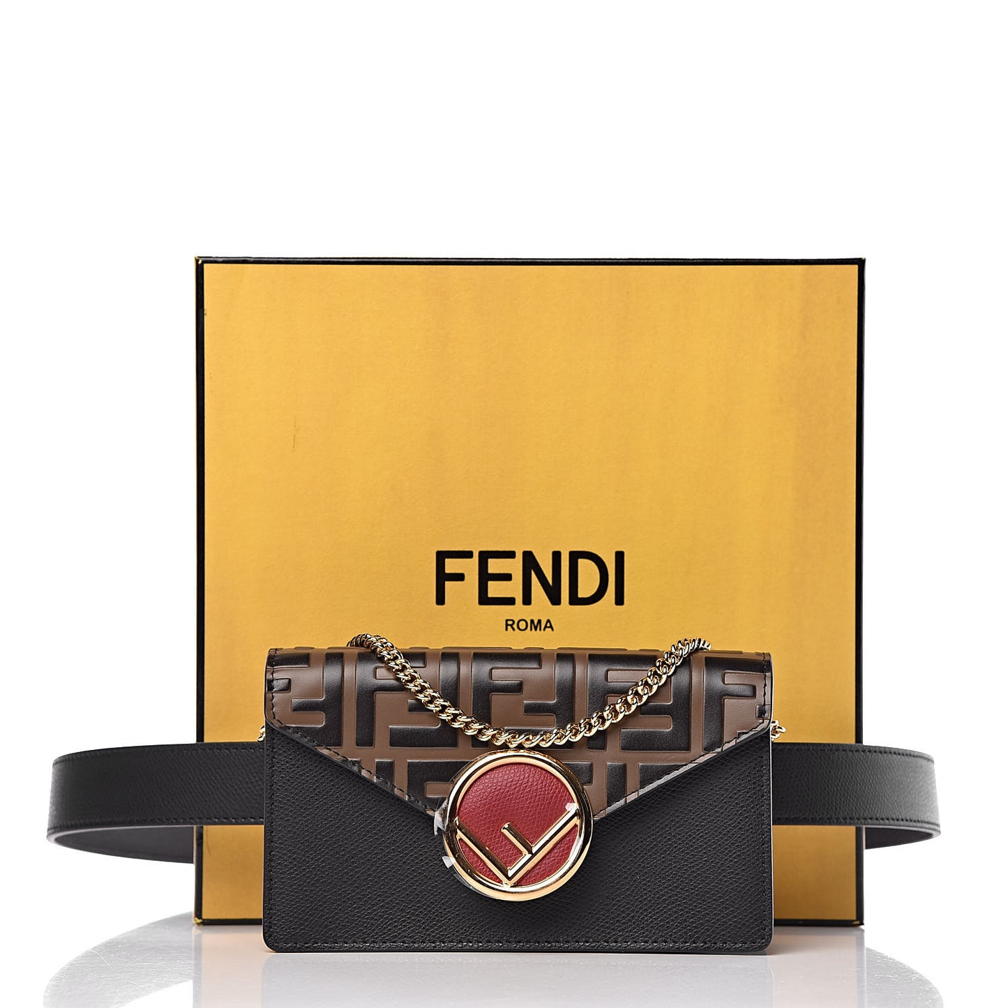 Vitello Cruise F is Fendi Bi-Color FF 1974 Embossed Envelope Belt Bag Maya Black