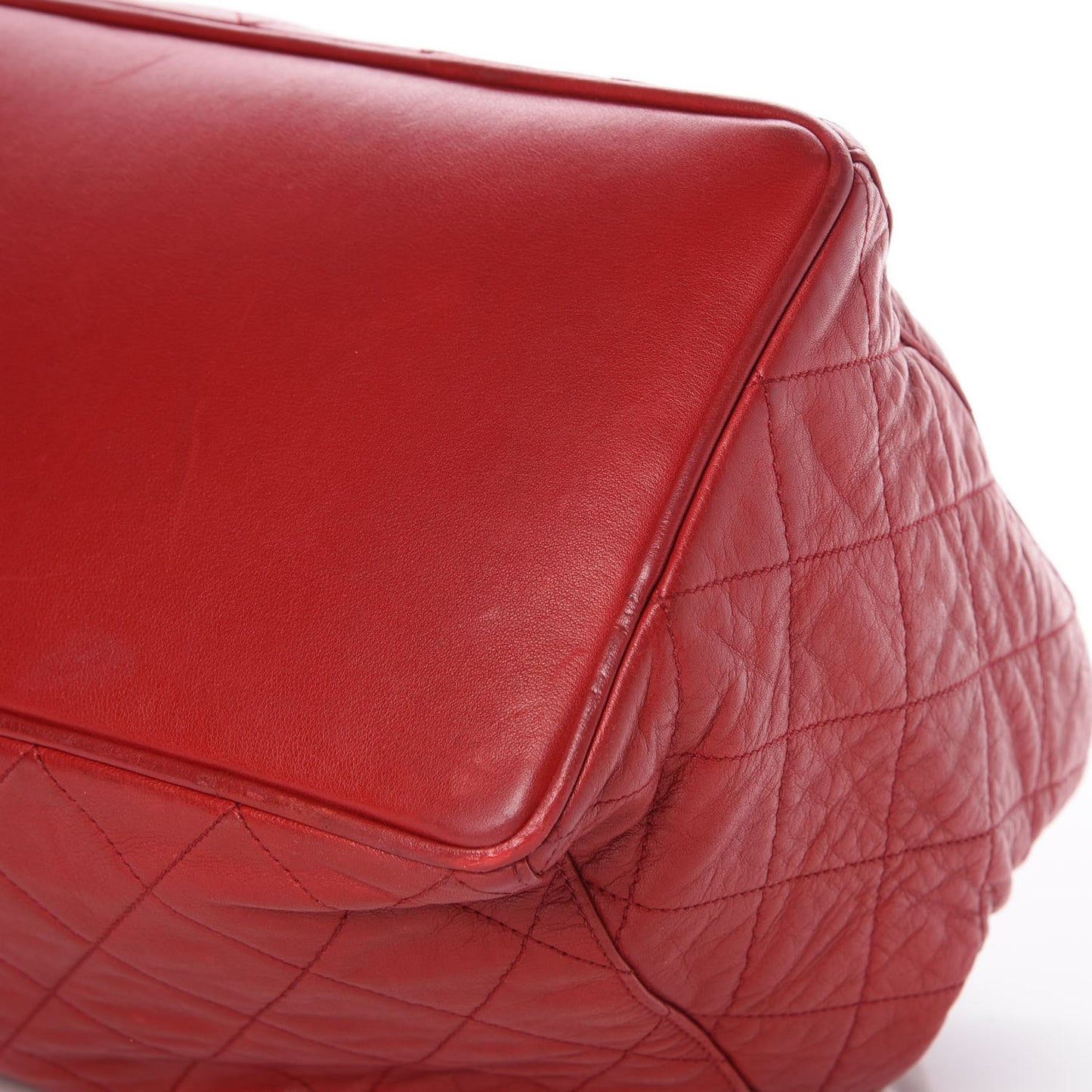 Lambskin Quilted Drawstring Bucket Bag Red