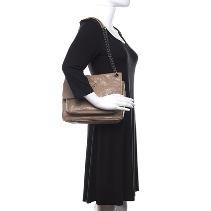 Saint Laurent Crinkled Calfskin Matelasse Monogram Medium Niki Chain Satchel Taupe 2 of 11